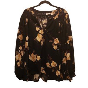 Ava & Viv Plus Black and Cream Floral Blouse
